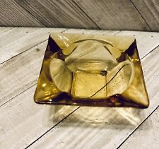 Vintage Mid Century Square Yellow Amber Ashtray Mid Century picture