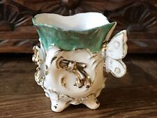 Antique Porcelain Tea Cup With Butterfly Handle Gold Gilt Footed Scalloped Edge picture
