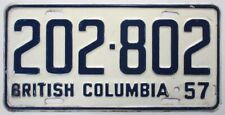 British Columbia Canada 1957 License Plate 202-802 Original Paint picture