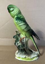 Vntg Porcelain Ceramic Green Parakeet Budgie Parrot Figurine 9.5” Olimco Japan picture