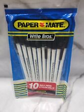 Vtg 10 Paper Mate Pens Black Write Bros. Medium Point White Barrel Black Cap NIP picture