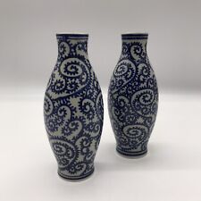 Vintage Blue White Japanese Porcelain Vases Karakusa Octopus Pattern Arabesque picture