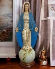 Vintage Virgin Mary Statue Standing On Globe Ceramic Mold 21” picture