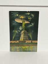 Postcard Statue of Liberty Night Time Zeppelin New York NY c1931 A67 picture