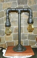 Industrial Pipe steampunk style two tier home, desk,Table lamp/ Nostalgic Bulbs picture