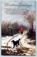 Warren Massachusetts MA Postcard Christmas Greetings Dog Winter Tuck 1909 picture