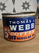 Coffee Can Vintage 1940s Thomas Webb Empty 1 Lb Tin Retro Coffee Shop Decor  picture