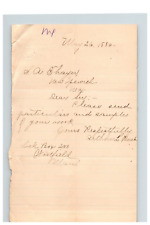 1884 Handwritten Letter Arthur L Bush Westfield MA Massachusetts Genealogy picture