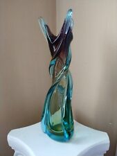 Murano Glass Seguso Venetian Twisted Art Glass Vase Blue Yellow Purple Layered  picture