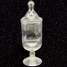 Vintage Art Glass Clear Etched Floral Lidded Apothecary Candy Dish 8”T 3”W picture