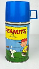 Vintage Peanuts 1959 Metal Charlie Brown Snoopy Thermos Blue Cup #2868 picture