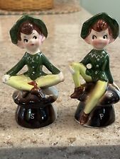 Vintage Enesco Japan  Pixie Elves Salt Pepper Shakers On Mushrooms picture