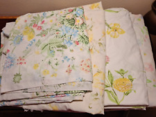 Vintage Lot (4) Flat Bed Sheets Shabby Floral Poly Cotton Cutter Quilt Fabric picture