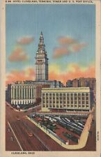 Hotel Cleveland Terminal Tower U.S. Post Office Posted Linen Vintage Post Card picture