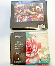 TWO Vintage Springmaid Floral Flat Sheet Andre Richard Twin Bright Cottage picture