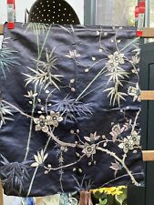 Antique 1900s / 1910s Chinese Navy Silk Hand Embroidered Fabric Panel picture