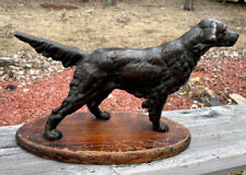 ANTIQUE HANDSOME CAST IRON HUNTING DOG RETRIEVER WOOD BASE BEAUTIFUL CASTING picture