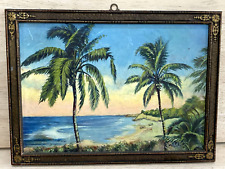 EARLY Antique CARVED Wood Frame 11x8 - Beach Art Painting - Date on back 1887 picture