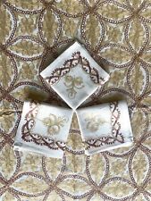 AGHABANI EMBROIDERED TABLECLOTH Brown & Gold Silk on Beige 94x59” Approx picture