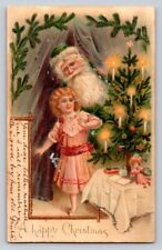 c1905 Green Santa Claus Girl Christmas Tree Ornaments Candles Germany P251 picture