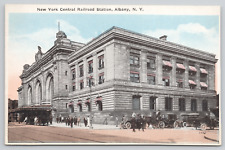 Albany NY New York Central Railroad Station Train Depot White Border Postcard picture