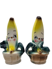 Banana Winking in Basket Anthropomorphic Salt and Pepper Shakers Japan MCM 4