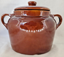 Vintage Stamped USA Stoneware Brown Bean Pot Pottery Canister with Lid Handles picture