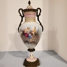 Antique French Sevres Style Porcelain Urn Hand Painted Bronze Collectible picture