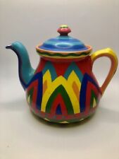 Vintage '93 Boho abstract pottery tea pot with vibrant colors picture