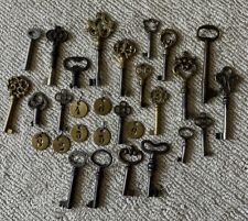 Lot of Antique Brass Skeleton Keys and Brass Number Tags picture