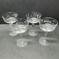 4 Vintage Champagne / Sherbet Etched Stem Crystal Glasses 6