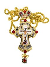Pectoral Cross Jesus Red Crystallized Silver & Gold Priest Bishop Clergy Pendant picture