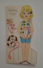 Vtg PAPER DOLL Uncut Rust Craft PAPERDOLL Something For You Gift Greeting CARD picture