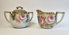 Antique Nippon Japan Cream Pitcher & Sugar Bowl Pink Roses Gold Gilding Nice picture