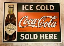 VINTAGE 1993 Ice Cold Coca-Cola Sold Here Advertising Marketing Metal Sign picture