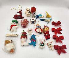 Vintage Lot of 21 Flocked/Feathered Christmas Ornaments Deer Bears Birds Snowman picture