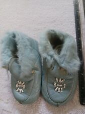 Antique Early 1900s Handmade  Childs Blue Buckskin Leather Moccasin picture