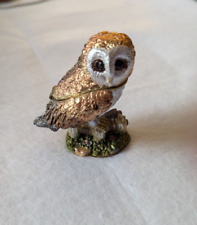 Barn Owl Trinket Box - Enamel Jeweled Hinged Lid picture