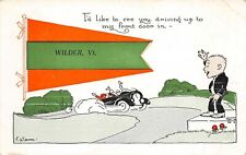 Wilder Vermont 1924 Postcard Pennant Man Waves At Passing Car Driving  picture