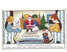 c1910 Merry Christmas Santa Claus Cute Kids Tree Red Robe Whitney Made Postcard picture