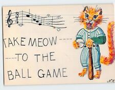 Postcard Cat with Baseball Bat Take Meow to the ball Game Painting by Neil Vance picture