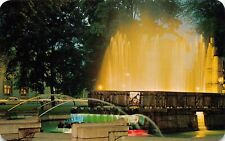 The Fountain Bronson Park Kalamazoo MI Michigan Twilight Illuminated Postcard R7 picture