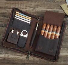 Genuine Leather Cigar Case Holder Travel Humidor Set Lighter Cutter Pocket Box！ picture