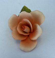 NAPOLEON Capodimonte Single Peach Orange Rose Bisque Porcelain Figurine Leaf picture