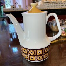 Mid Century Siena Ware Mod Coffee Pot Yellow Brown Graphic Japan Ceramic W Lid picture