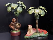 TWO PETITES CHOSES CANDLE STICKS MONKEY AND THE COUGAR MADE IN USA picture