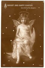 c1910s Bright & Happy Easter Fantasy Real Photo Sepia Postcard Child Angel Halo picture