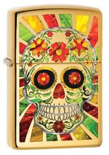 Zippo Fusion Day of the Dead Skull Lighter, High Polish Brass NEW IN BOX picture