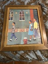 Rare Black Americana 20x24 Mirror Art Children Going To Church 1960/70’s picture