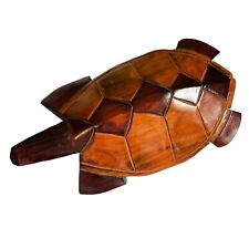 Vintage Sea Turtle Figurine Hand-Carved Wooden Two Tone 12